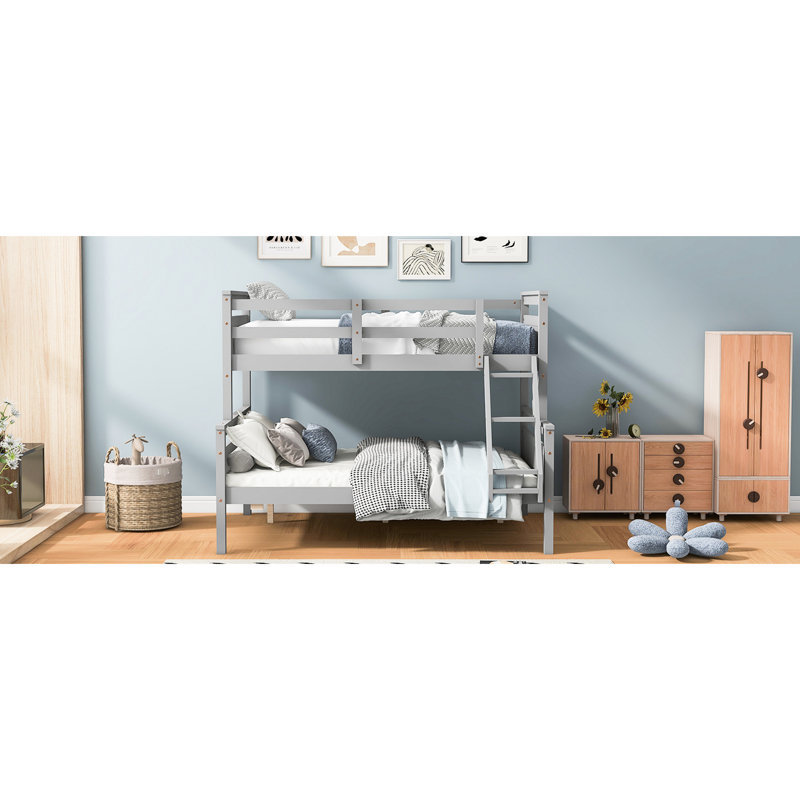 Gray Twin Over Full Bunk Bed With Guardrail, Promoting Bedroom Bed, Gray, Enhancements For A Calm, Gray