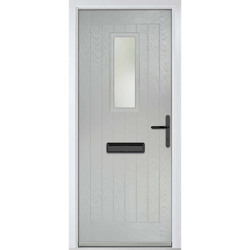 Crystal GRP Front door Sunningdale Slate Grey 920mm x 2090mm Open in Left hand Stipolytte Glass, Left, Agate Grey