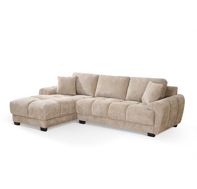 4 Seater Corner Sofa , Left Hand Facing, Beige Chenille