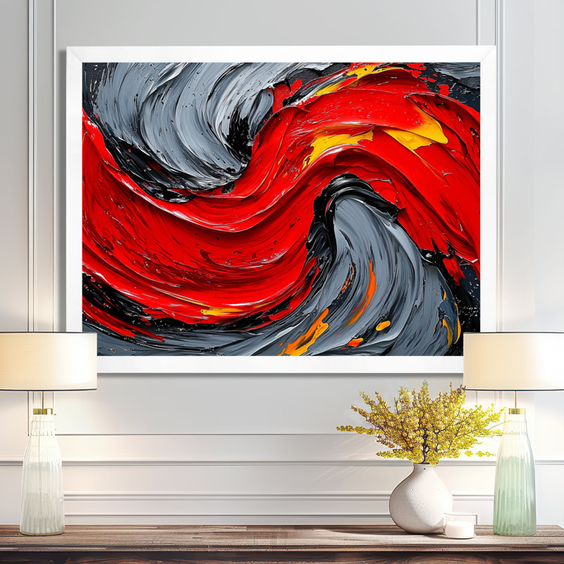 Nyleen - Abstract Large Wall Art, H 12 po x l 20 po, Cadre simple, Blanc