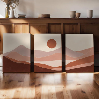 Ensemble de 3 affiches d'art mural encadrées, ensemble de 3 peintures murales abstraites de paysage désertique, montagne et soleil bohème, décorations murales terreuses modernes pour salon, chambre à coucher, œuvre de décoration rustique neutre