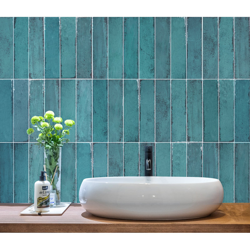 Kimpton 3" x 12" Ceramic Wall Tile, Sea Blue