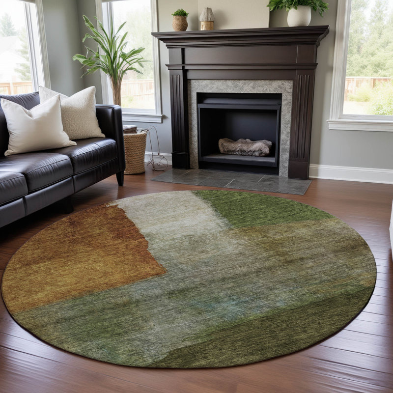Premium Machine Washable Wayne AMF1100 Squares Rug, Rond 8 pi