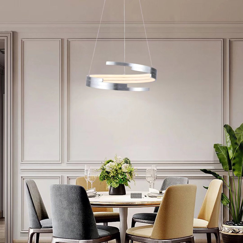 Lustre circulaire contemporain en spirale à DEL argent