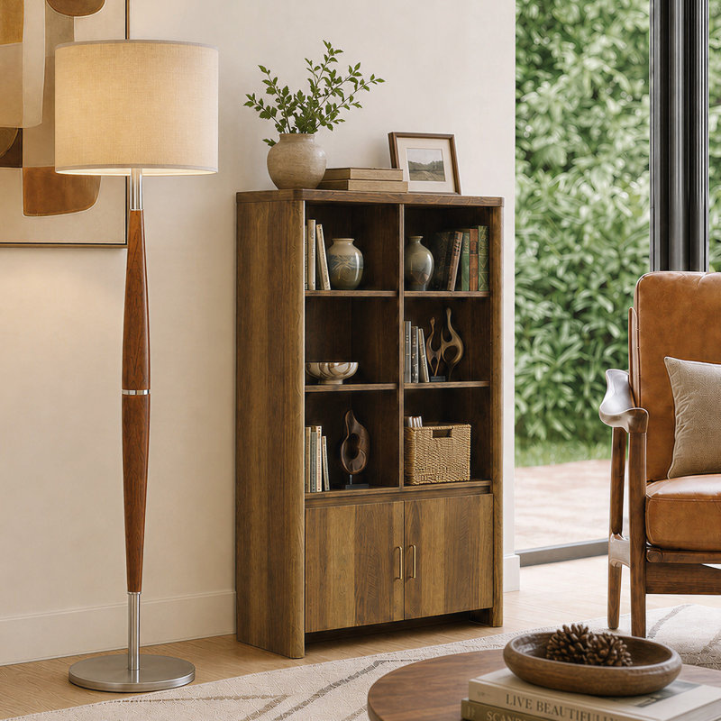 59.3" Tall Bookshelf With Storage Cabinet, Walnut