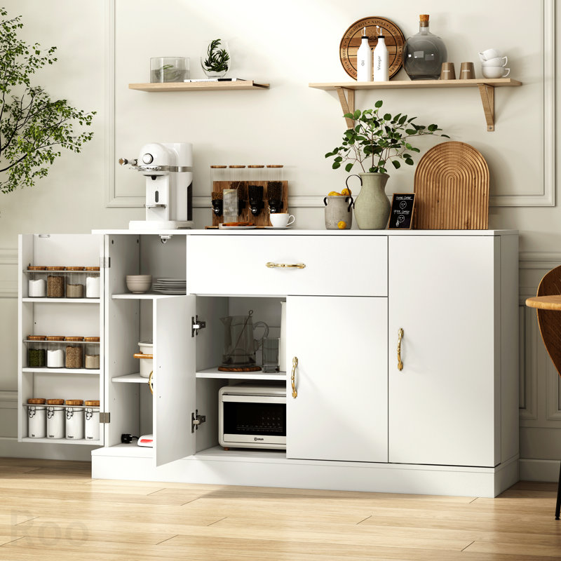 Buffet buffet avec 1 tiroir et 4 portes, finition blanche