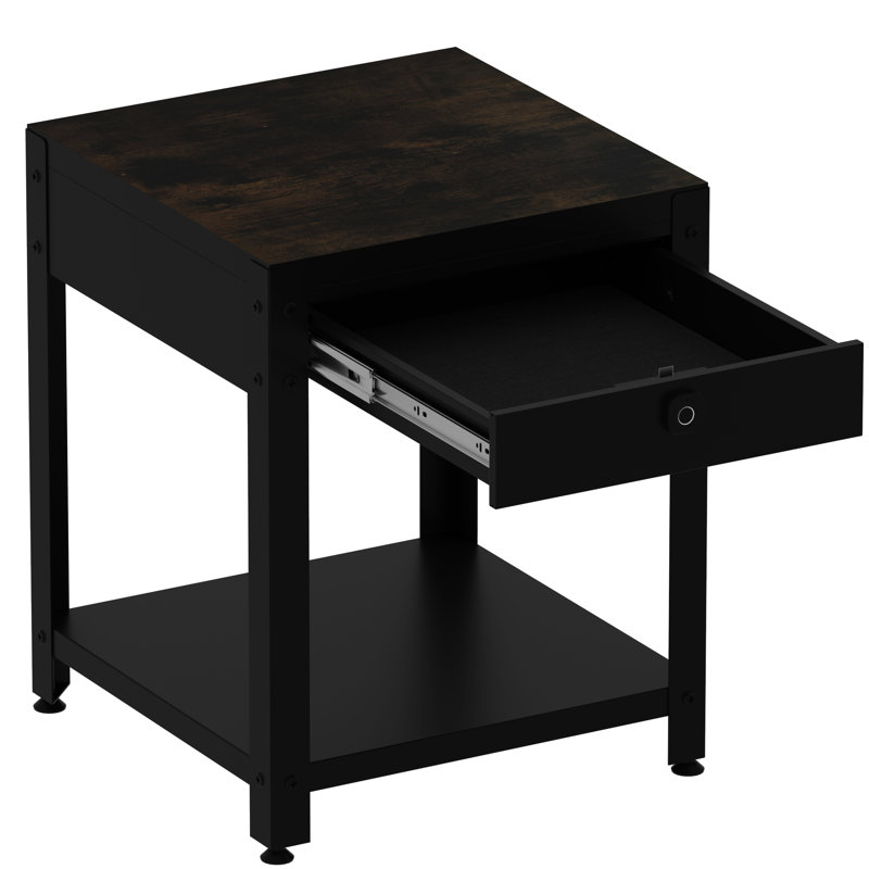 Table basse multifonctionnelle carrée avec compartiment caché et verrouillage d'empreintes digitales, aspect grain de bois, parfaite pour la vie en appartement, acier, 15,31 po de hauteur, 18,84 po de profondeur à double couche