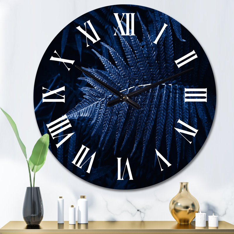 Feuilles tropicales en bleu classique - Horloge murale tropicale, Grand