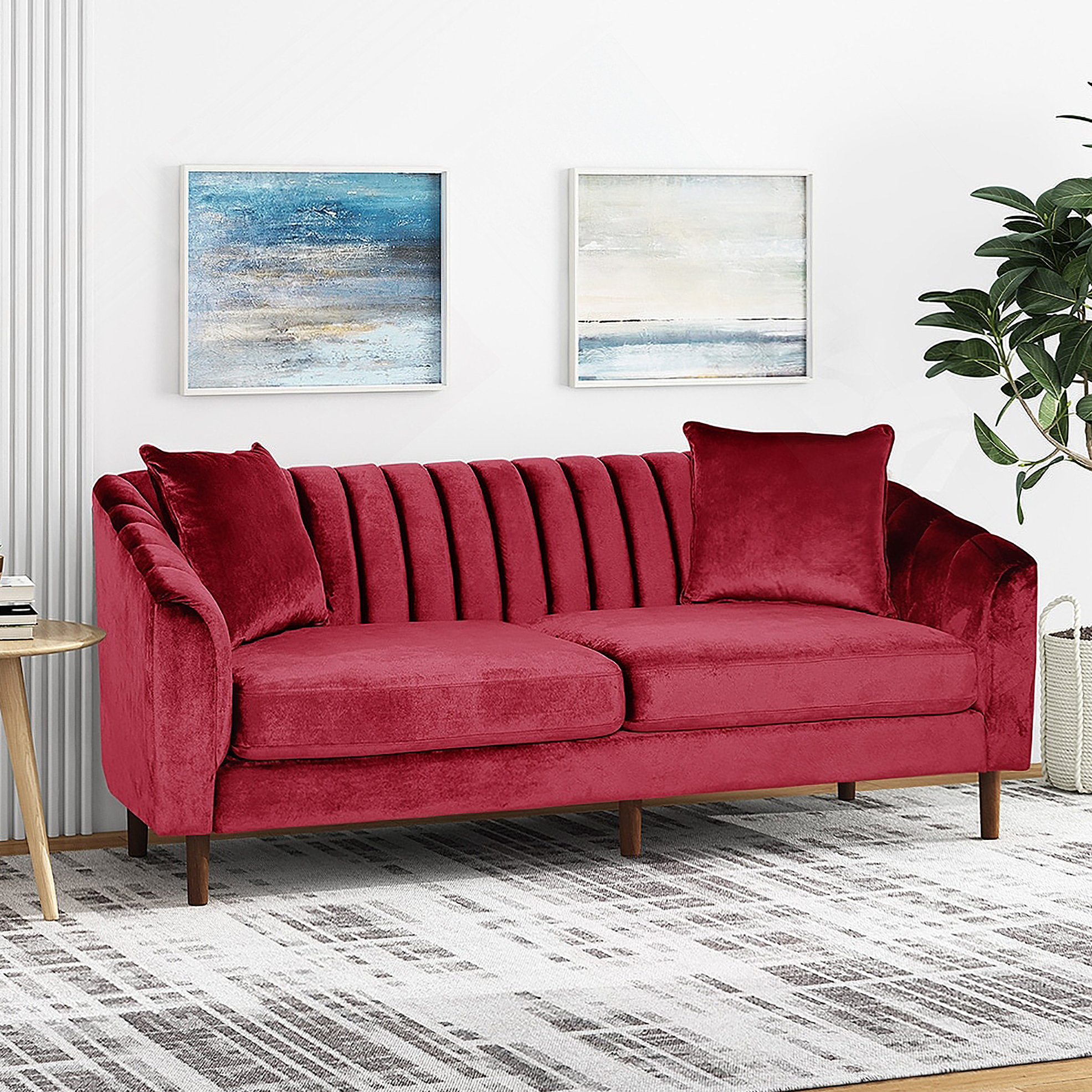 Mercer41 3-SEATER SOFA ( WINE RED) | Wayfair