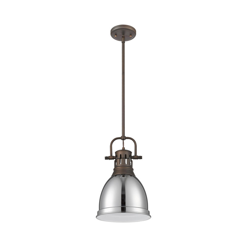 Petit luminaire suspendu avec tige Aljona, H 14,25 po x l 8,875 po x P 8,875 po, Bronze huilé, Chrome
