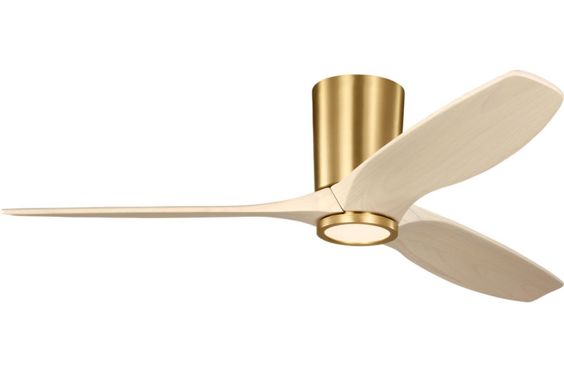 Seyra Smart Hugger LED Ceiling Fan, Burnished Brass, 52" Wide, Washed White Oak