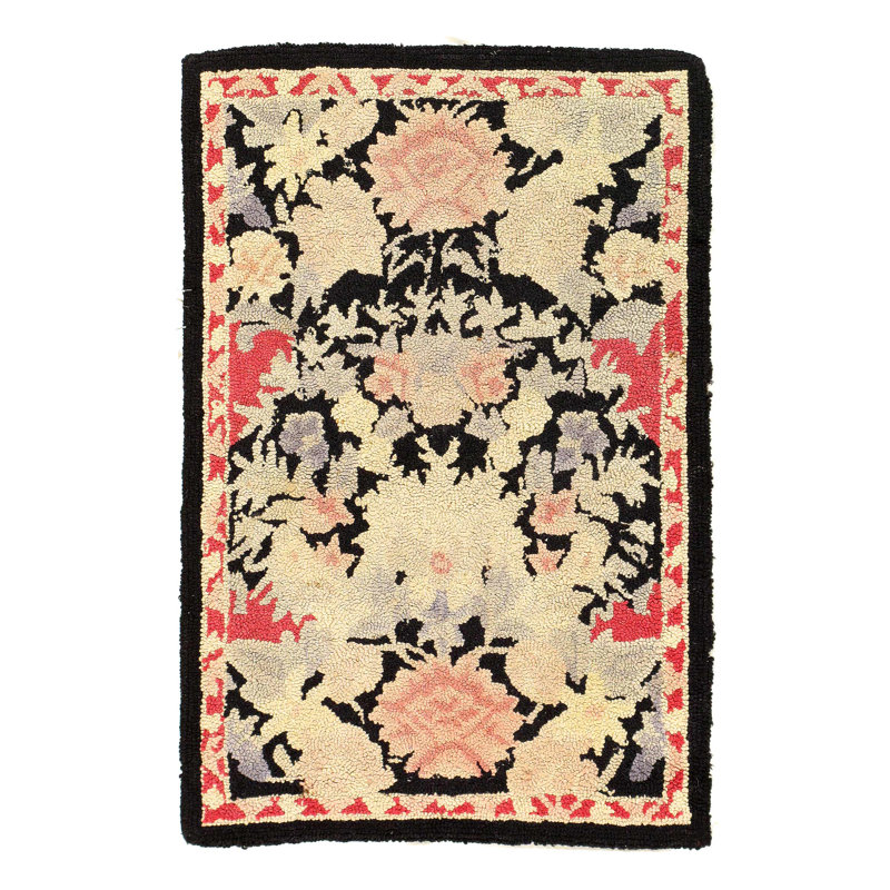 One-of-a-Kind 1'8" X 2'5" 1900s Wool Area Rug in