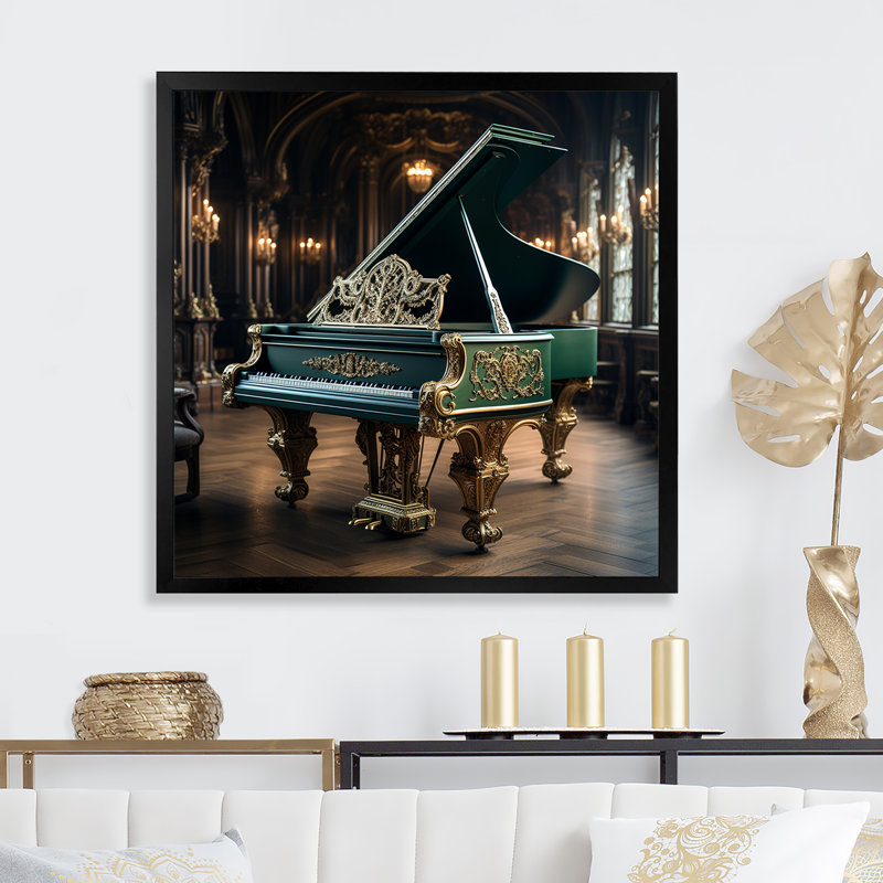 Piano, piano victorien virtuose - impressions sur toile de piano, Cadre simple noir, H 24 po x l 24 po x P 1 po