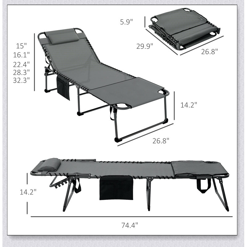 , Chaise longue pliante avec dossier inclinable à 5 niveaux Outsunny