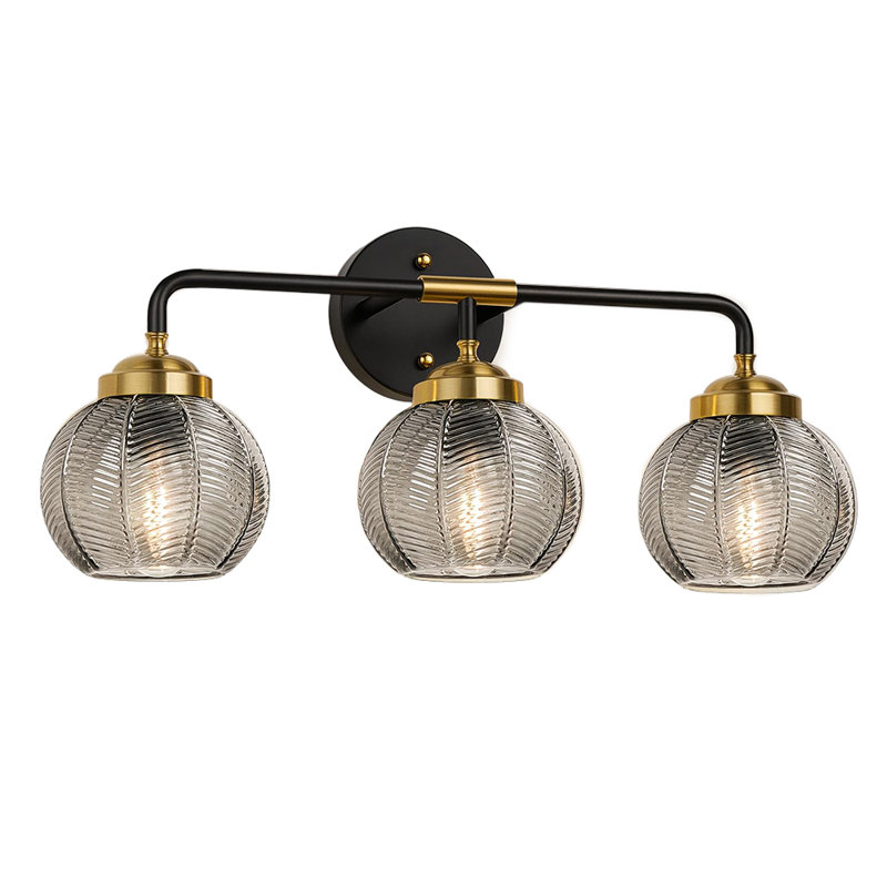Lampe de salle de bain moderne à 3 lumières avec abat-jour en verre texturé pour miroir, couloir et salon, Verre fumé