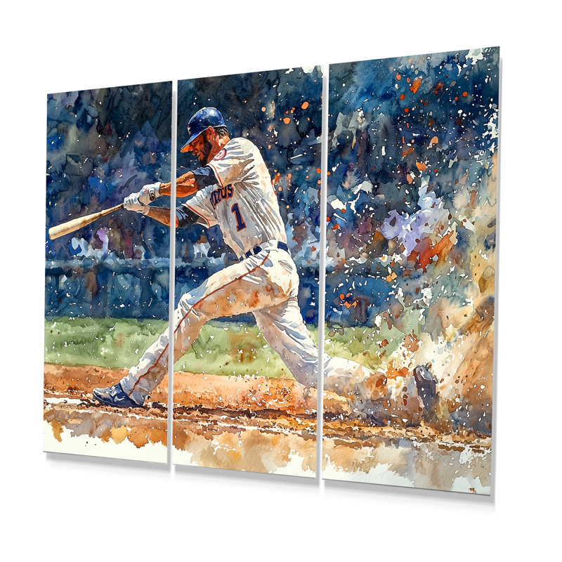 Joueur de baseball blanc bleu sur le terrain - ensemble d'art mural de baseball sport, Métal métal
