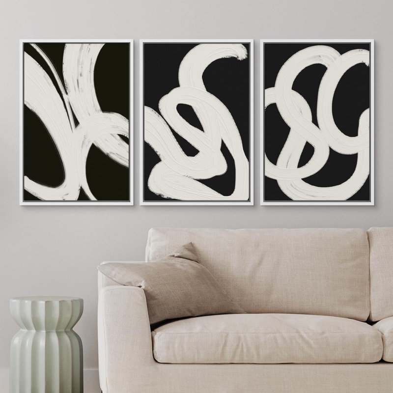BAW noir et blanc, images abstraites modernes, décoration bohème, art encadré sur toile, 3 pièces, Blanc