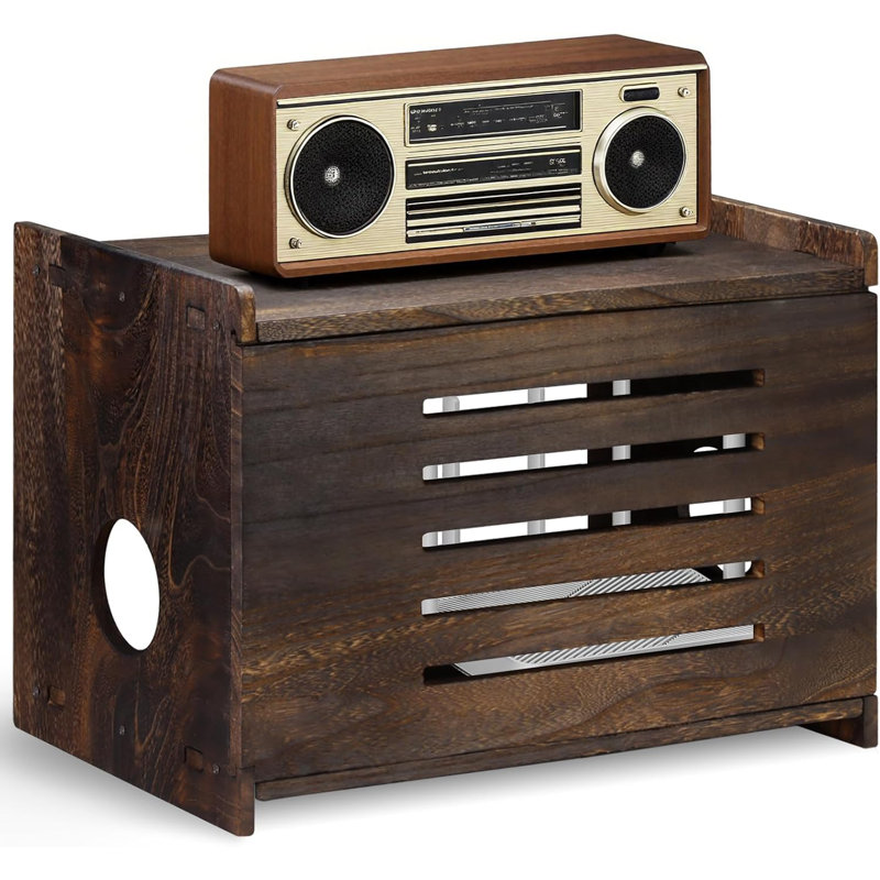 Grande boîte de rangement en bois avec gestion des câbles, étagère moderne, support de projecteur, assemblage facile