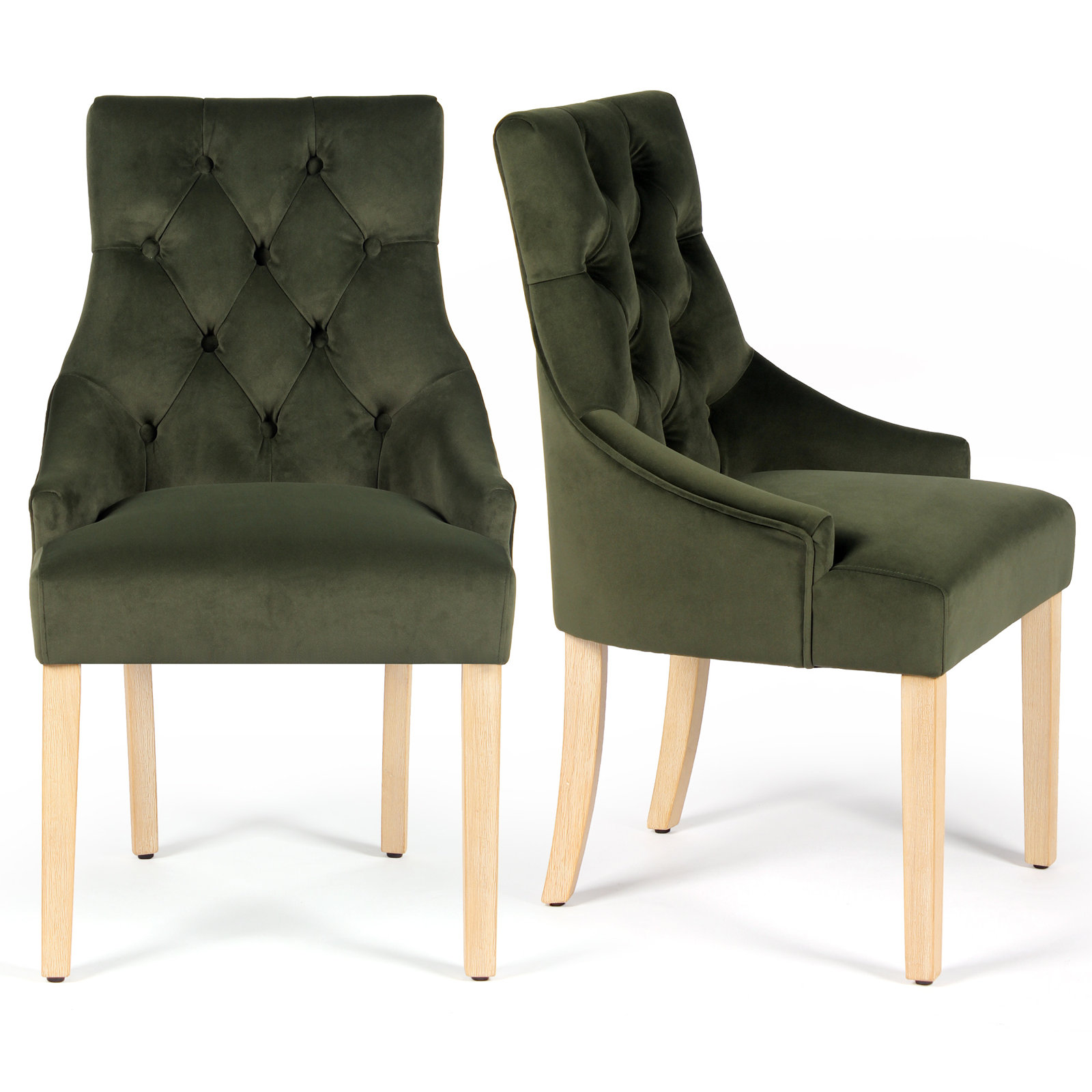 Button-tufted Wing Back Upholstered Dining Chair Side Chair (set Of 2), Dark Green Velvet