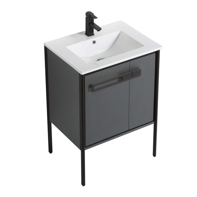 Meuble-lavabo simple 24 po, Noir mat, Gris Onix