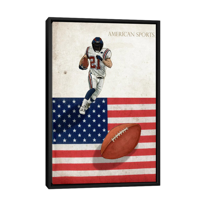 «Football I» - Reproduction de souvenirs sur toile tendue, H 26 po x l 18 po x P 1,5 po, Toile avec cadre noir, Pas de tapis