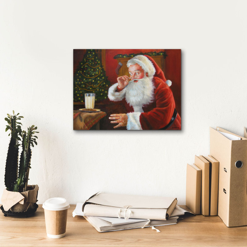 «Santa Milk And Cookies» par David Lindsley, art mural sur toile, H 12 po x l 16 po x P 0,75 po