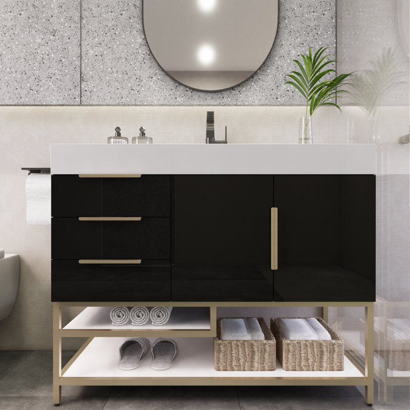 Meuble-lavabo simple 42 po Marayah, Noir très lustré