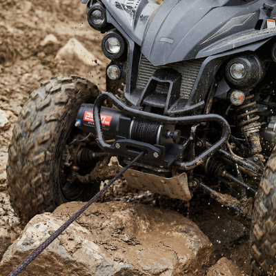 2500 lbs Electric Winch, 12V DC ATV/UTV Winch with Φ0.19 in x 39.4 ft Synthetic Rope & Wired Remote Control, IP55 Waterproof, Aluminum Housing Fairlead Mount Plate for Towing ATV, Black