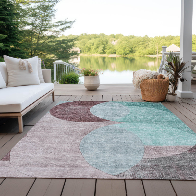 Tapis bleu sarcelle lavable intérieur / extérieur Henry , 3 pi x 5 pi