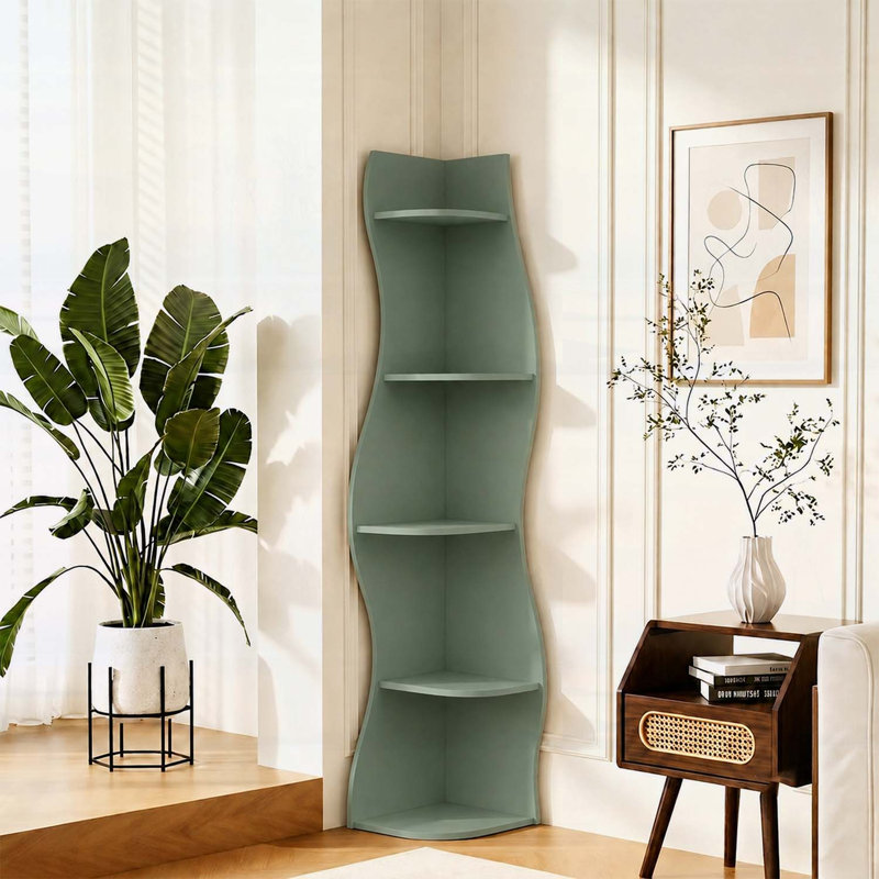 Étagère d'angle à 5 niveaux en forme de S, présentoir courbé autoportant moderne, bibliothèque peu encombrante et support pour plante pour la maison