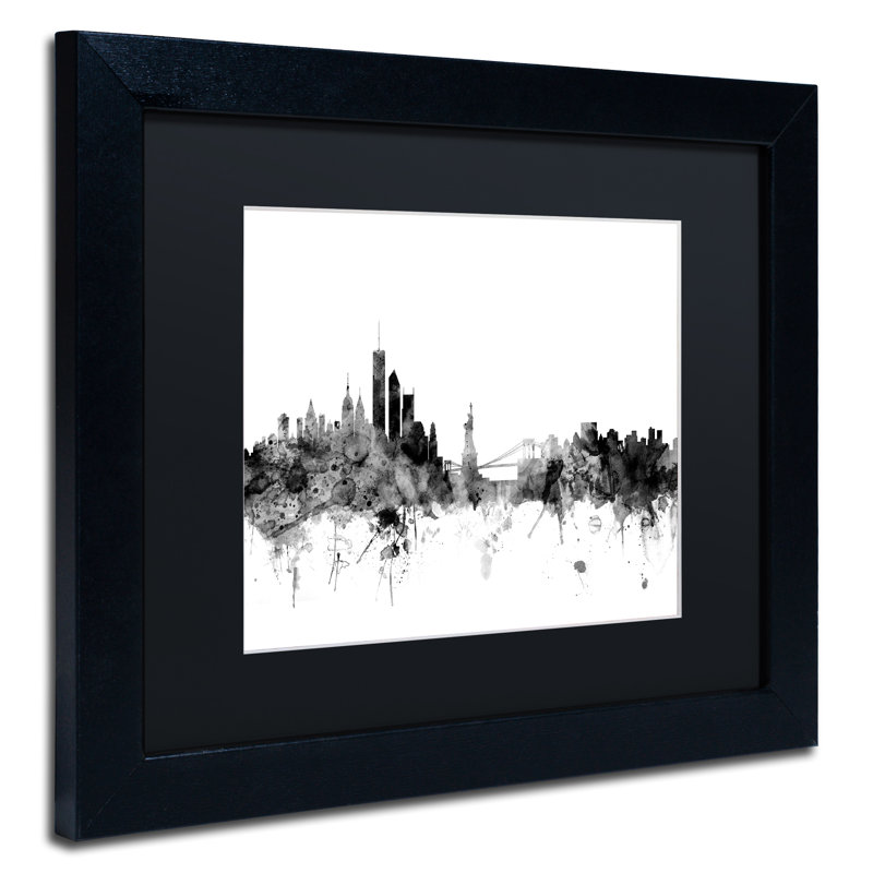 "new york horizon b&w" par michael tompsett, impression encadrée sur toile, H 11 po x l 14 po x P 0,5 po, Noir mat