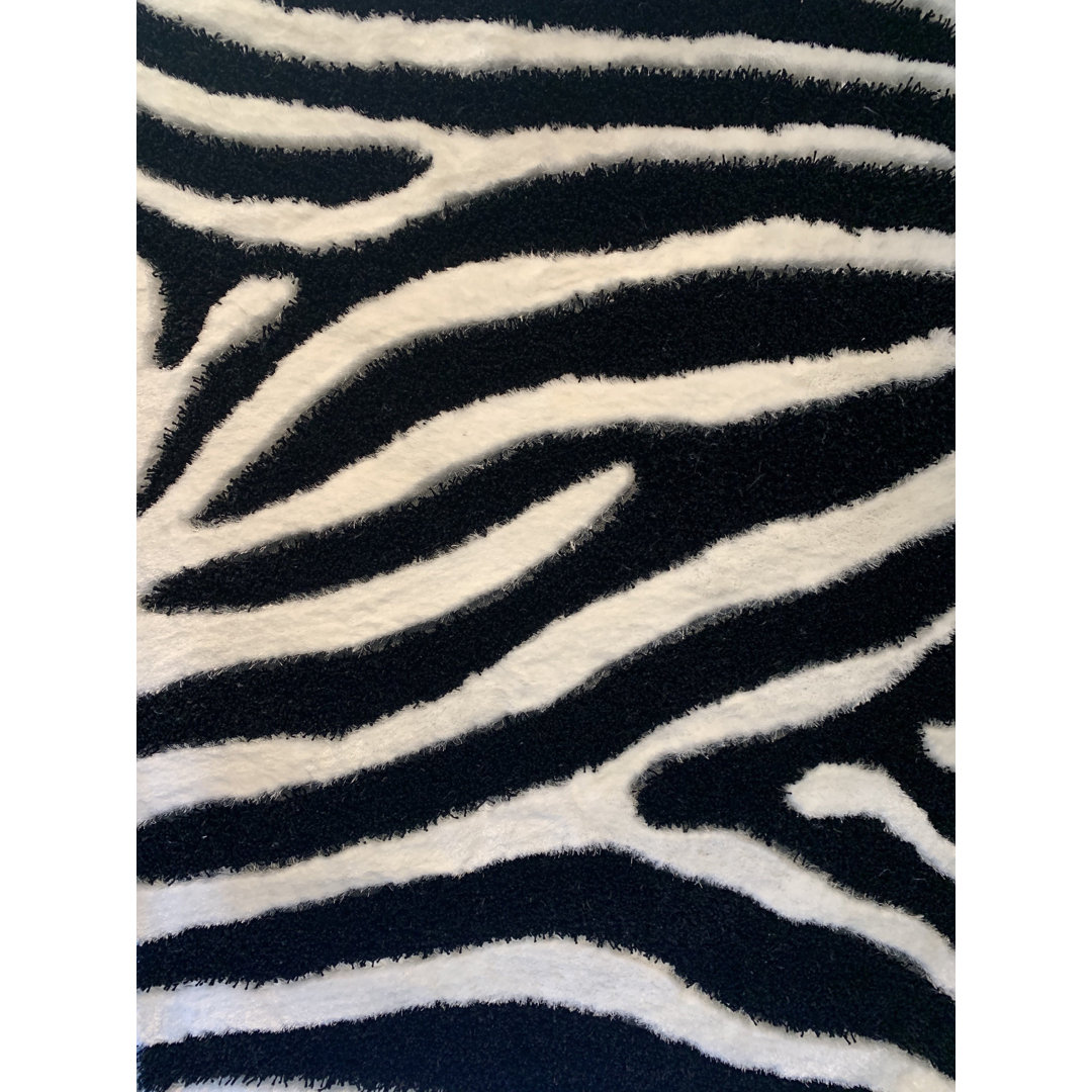 Kishun Animal Print Shag Black/White Area Rug Mercer41 Rug 