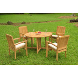 Grade-A Teak Wood Dining Set: 48" Round Butterfly Table And Wave Stacking Arm Chairs #01Wvg