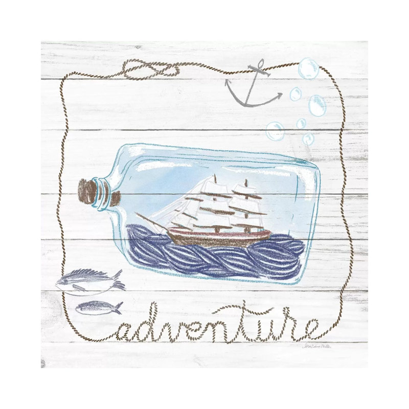 Ship In A Bottle Adventure Shiplap by Sara Zieve Miller - Wrapped Canvas Print, 30.48cm H x 30.48cm W x 1.91cm D
