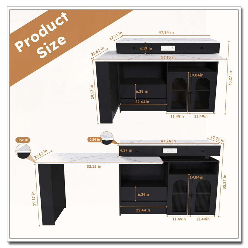 Kitchen Island with Extendable & Rotating Table