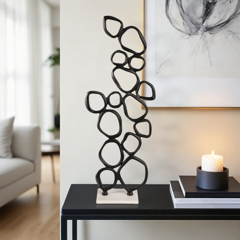 Ivy Bronx Aluminum Black Tidus Ring Statuary, 30" H x 12" W x 5" D