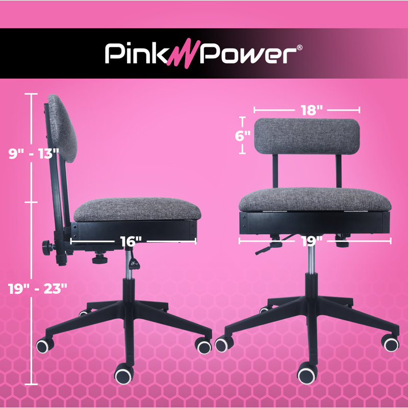 Gray Adjustable Hydraulic Sewing Chair with Wheels and Storage