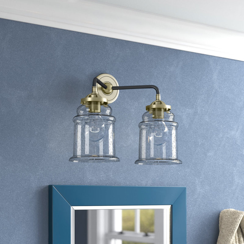 Éclairage pour meuble-lavabo à 2 lumières à intensité variable Alexandira, Laiton antique noir, Boîtier blanc mat, DEL