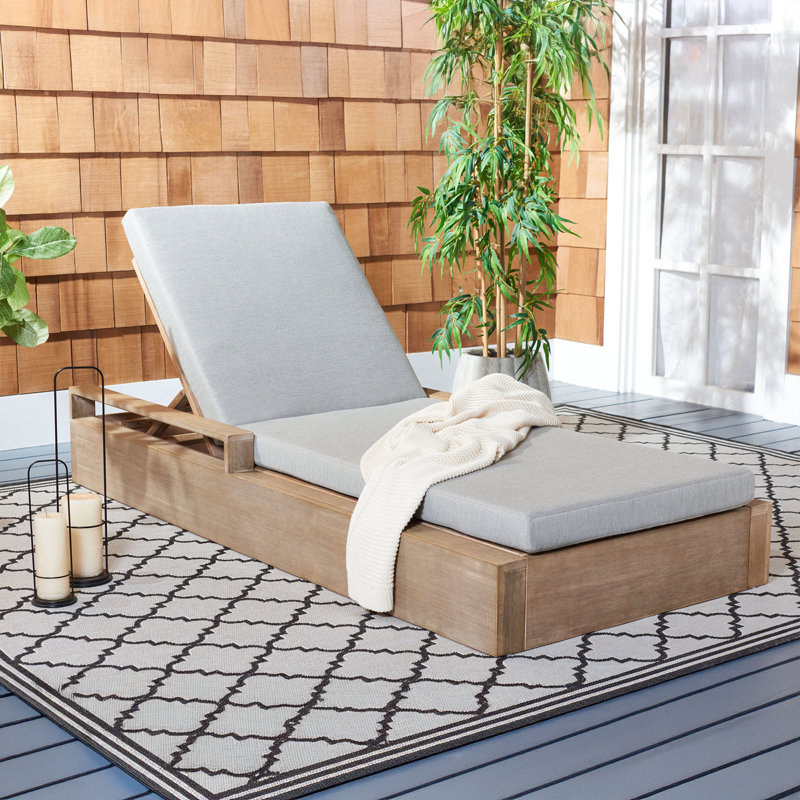 Azul Outdoor Eucalyptus Wood Chaise Lounge , Cushion Included, Gray