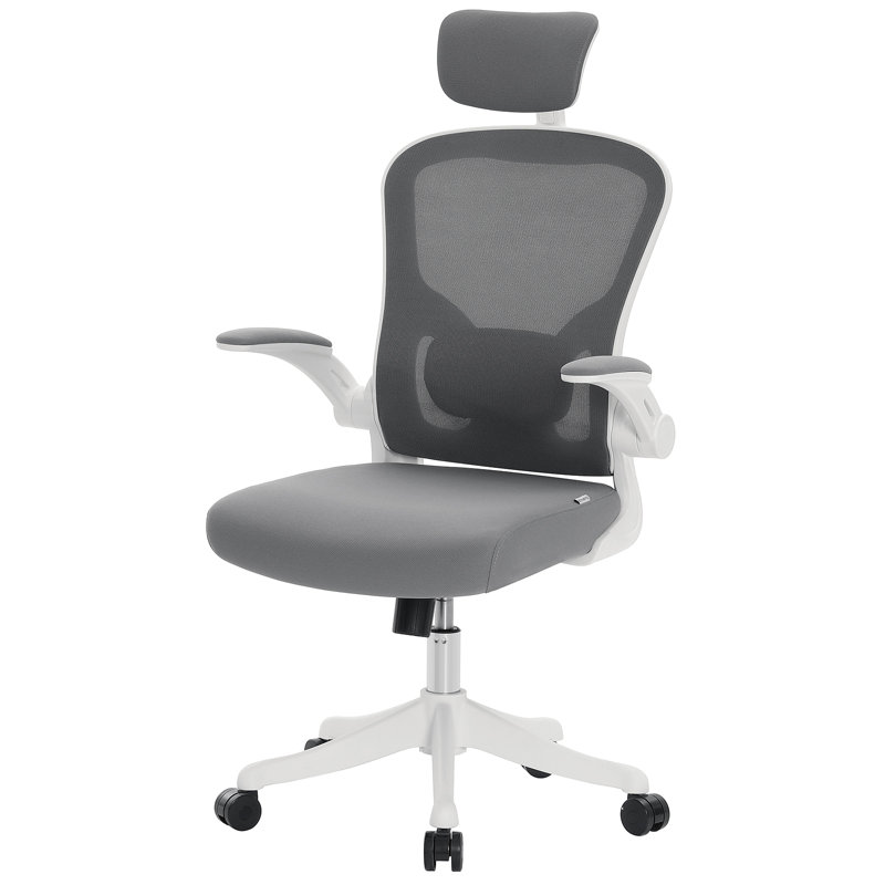 Chaise de bureau ergonomique en filet Choturam avec accoudoirs réglables et soutien lombaire, Blanc