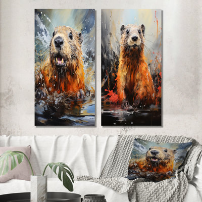 Brown Dance Beaver I - Beaver Canvas Prints Set Of 2