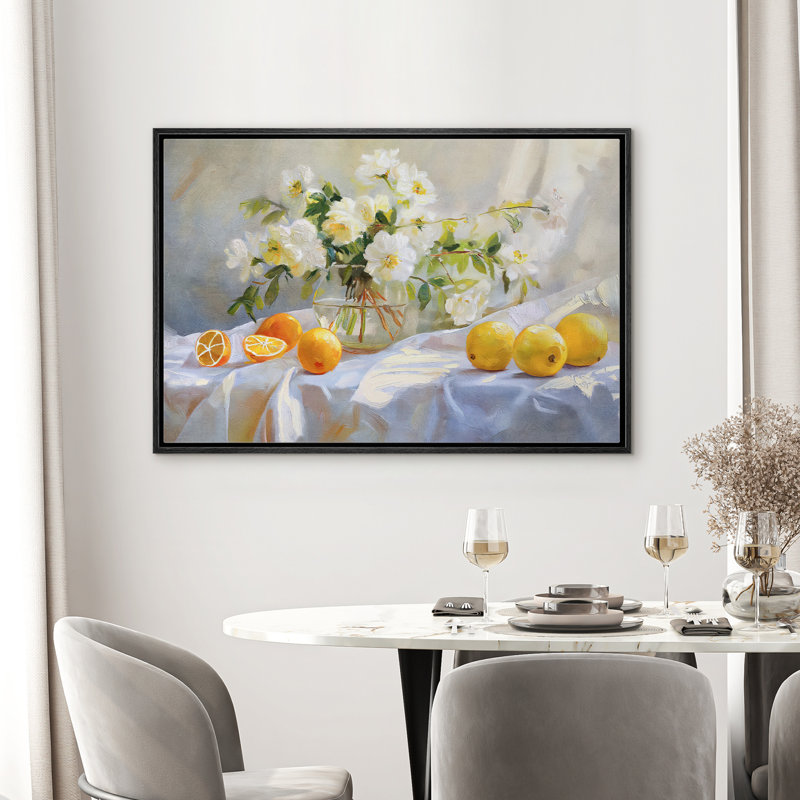 Orange Flowers Relax Calm Artwork, Black, 16" H x 24" W