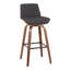 Tabouret de bar à hauteur fixe avec pivot en bois de noyer et tissu gris anthracite avec repose-pieds carré en métal noir - ensemble de 2