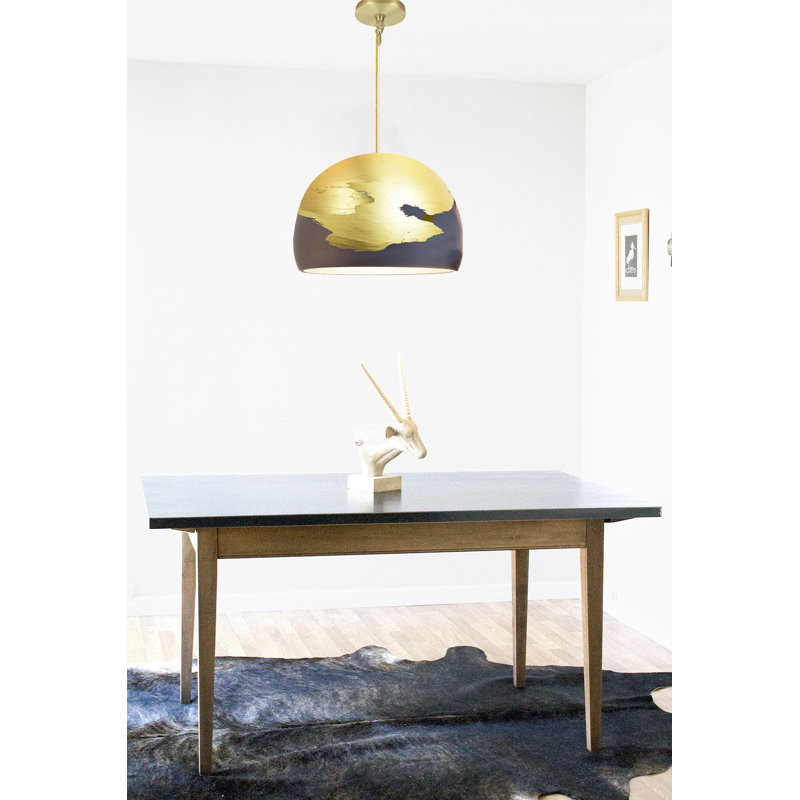 Luminaire suspendu en dome à 1 lumière, Noir / Bronze, Laiton