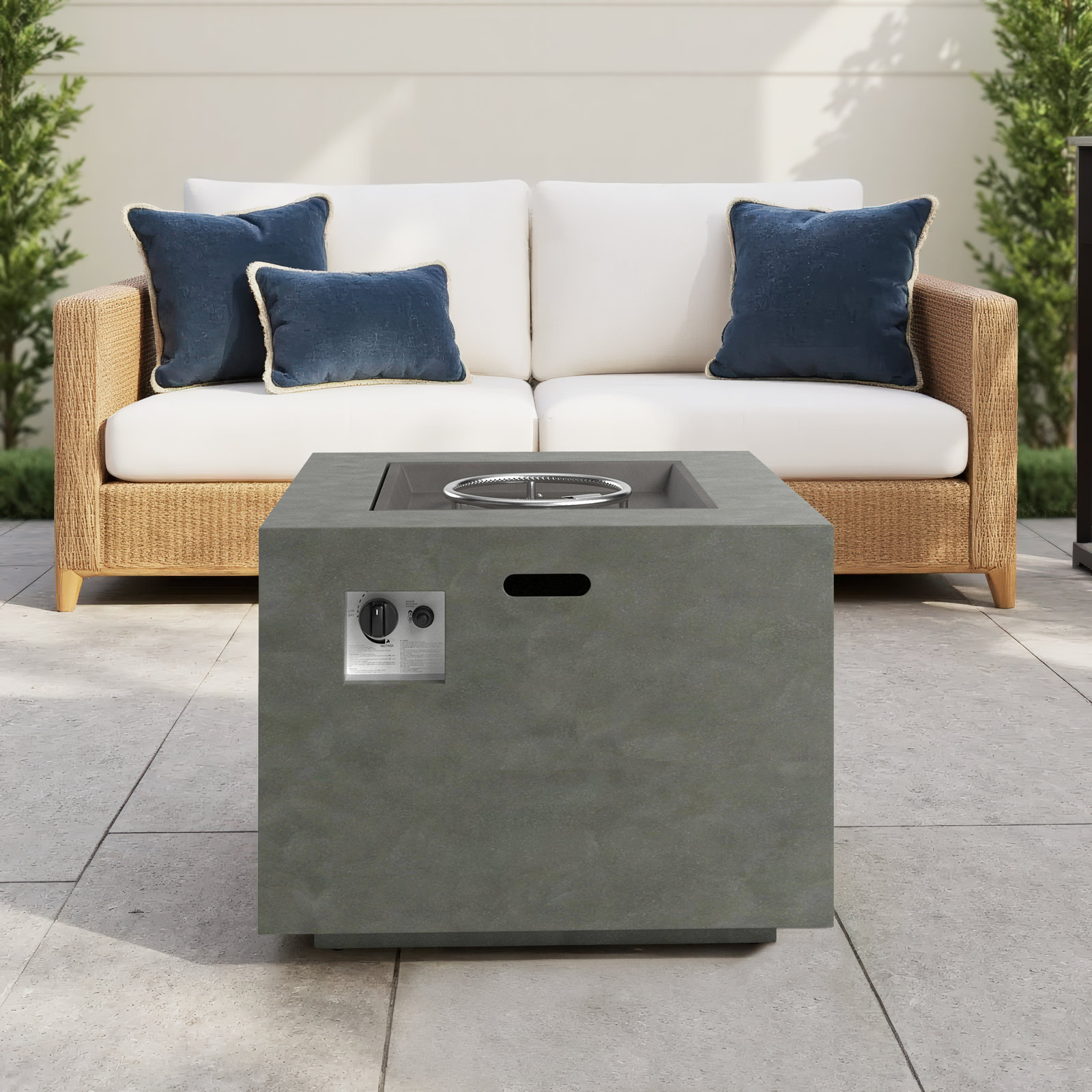 Alsacia Outdoor Concrete Propane Fire Pit Table, Concrete