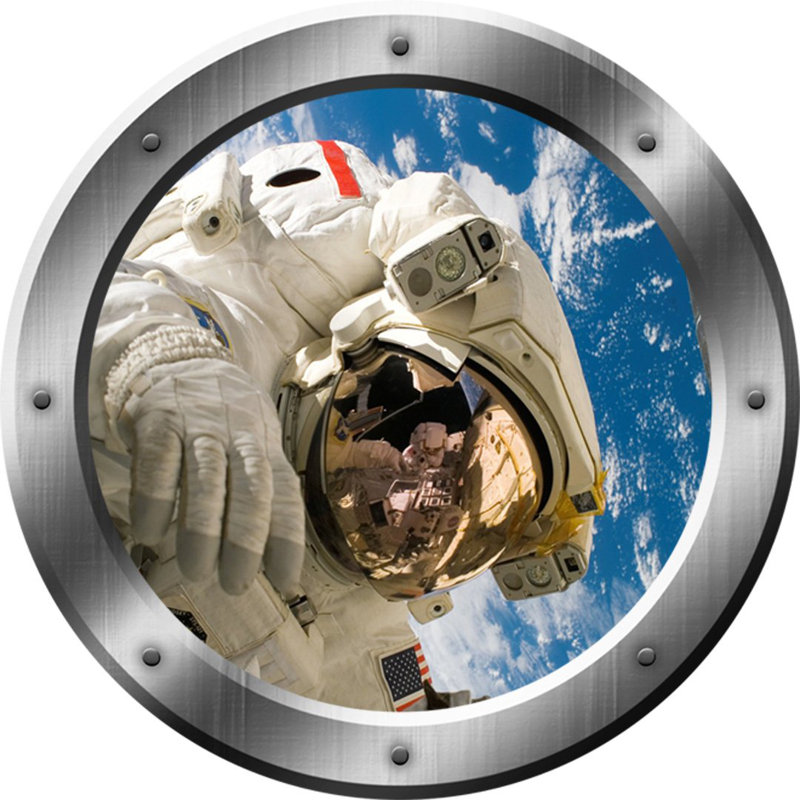 Décalcomanie murale astronaute hublot outer space 3d, H 24 po x l 24 po