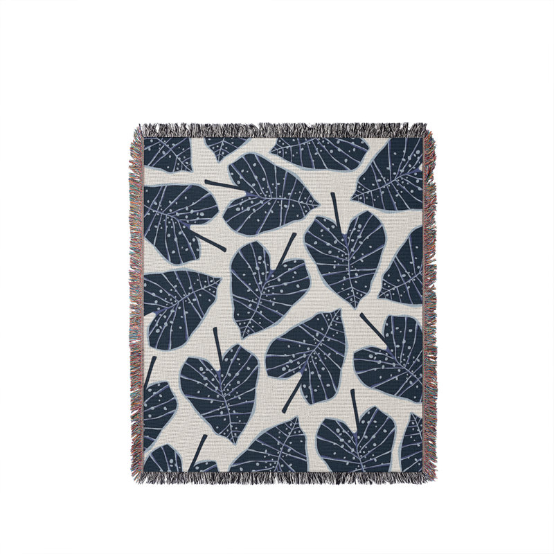 Caladium Floral Cotton Throw Blanket, 50x60, Navy Blue