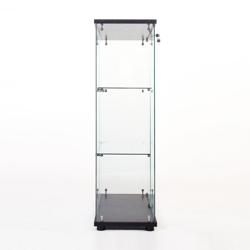 Vitrine noire avec deux portes et 3 tablettes en verre - Rangement élégant pour tablettes