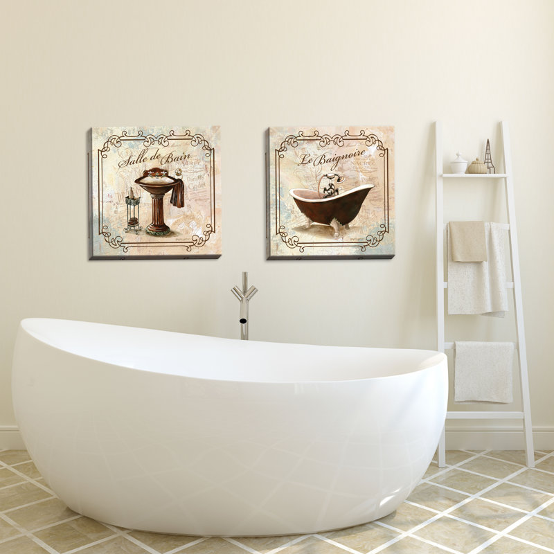 Classic Prints For Decorating Bathroom; Salle De Bain And Le Baignoire by Gregory Gorham - 2 Piece Painting on Canvas