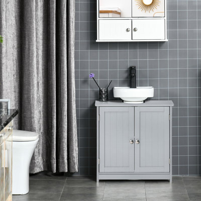 Meuble-lavabo gris sous le lavabo, armoire peu encombrante avec tablette interne réglable pour les serviettes et hygiène quotidienne
